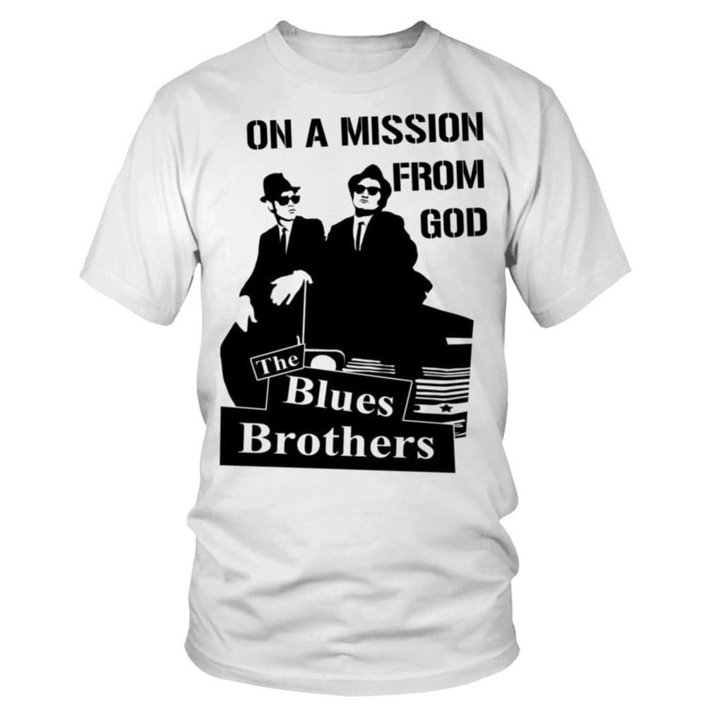 Blues Brothers T Shirt On A Mission From God Movie Graphic Retro Fan Gift Tee